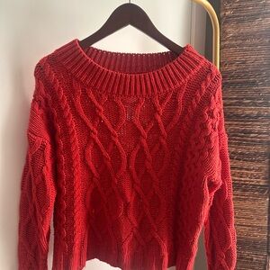 Elegant Red Cable Knit Sweater